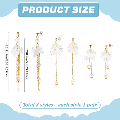 3 Pairs 304 Stainless Steel Flower Tassel Stud Earrings EJEW-PH01461-1