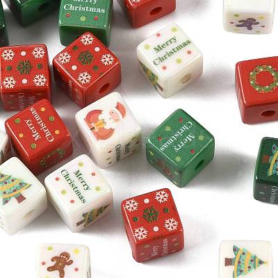 20Pcs Christmas Printed Opaque Acrylic Beads OACR-FS0002-53B-1