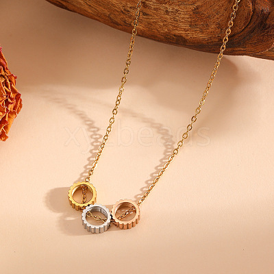 304 Stainless Steel Tri-Color Gear Pendant Necklaces for Women WG590E2-02-1