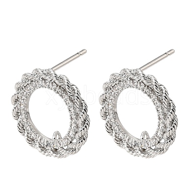 Brass Micro Pave Cubic Zirconia Stud Earring Findings with Loops CU-CBA1682-04P-1