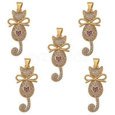 5Pcs Brass Micro Pave Clear Cubic Zirconia Pendant ZIRC-SZ0002-69-1