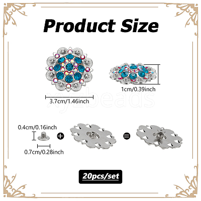 20Pcs Flower Zinc Alloy & Rhinestone & Glass Rivets BUTT-NB0001-84A-1