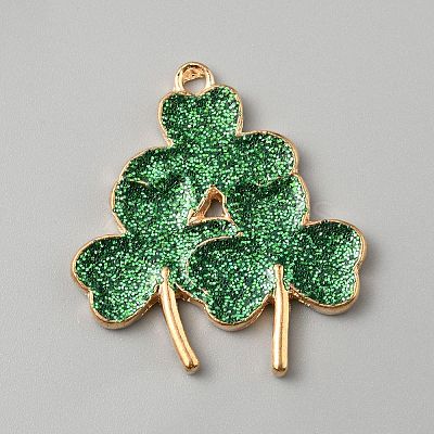 Saint Patrick's Day Glitter Alloy Enamel Pendants ENAM-CJC0003-58G-KCG-1