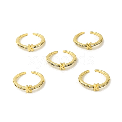 Clear Cubic Zirconia Initial Letter Open Cuff Ring RJEW-H120-09G-K-1