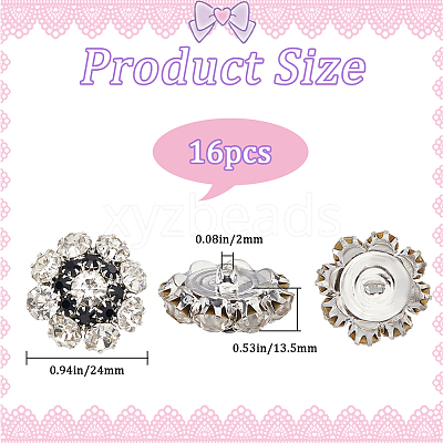 16Pcs 1-Hole Alloy Rhinestone Shank Buttons BUTT-GF0003-60-1