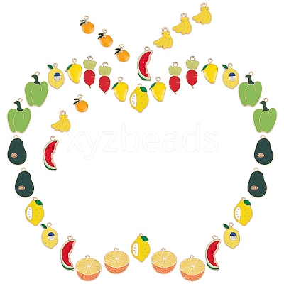 40Pcs 10 Style Light Gold Plated Alloy Enamel Pendants ENAM-SC0001-89KCG-1