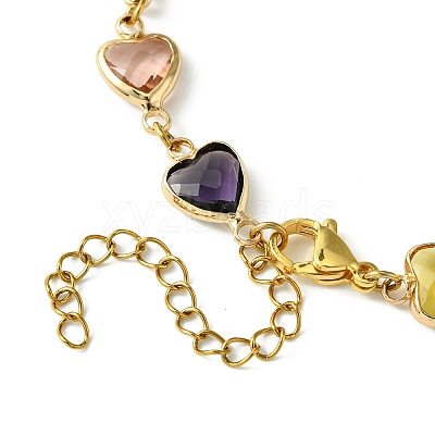 Colorful Glass Heart Link Bracelets BJEW-JB10578-1