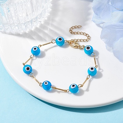 Lampwork Evil Eye Link Chain Bracelets BJEW-JB10045-02-1