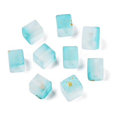Frosted Glass Beads with Golden Glitter Powder DGLA-NH001-6mm-01C-1