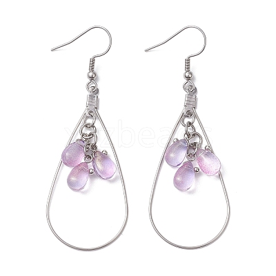 Teardrop 304 Stainless Steel Transparent Glass Dangle Earrings EJEW-JE06404-02-1