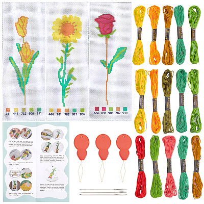 DIY Flower Pattern Embroidery Bookmark Kits DIY-SC0028-91-1
