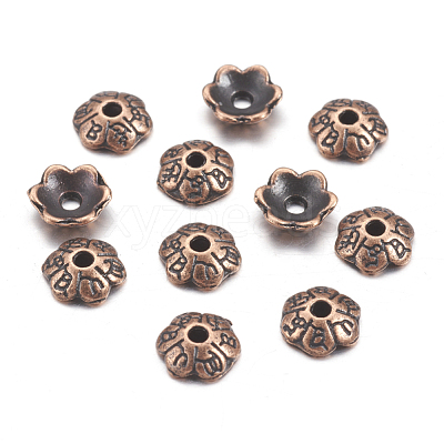 6-Petal Tibetan Style Alloy Flower Bead Caps TIBE-S220-R-01-NR-1