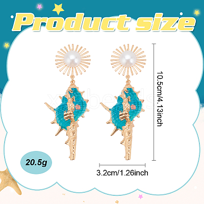 3 Pairs 3 Colors Golden Alloy Sun with Shell Shape Dangle Stud Earrings EJEW-AN0004-40-1
