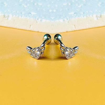 Angel Wing Heart 316L Surgical Stainless Steel Pave Cubic Zirconia Tongue Rings FS-WG901EE-03-1