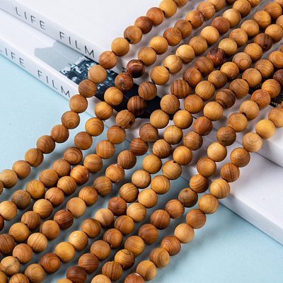 Natural Wood Beads Strand X-WOOD-F006-01-6mm-1