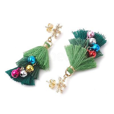 Polycotton Tassels Christmas Tree & Bell Stud Dangle Earring EJEW-JE06076-1