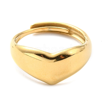 Adjustable 304 Stainless Steel Heart Ring for Women RJEW-C016-05G-1