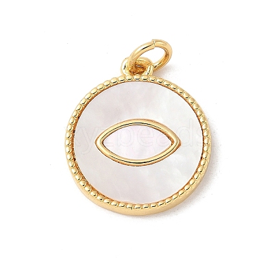 Brass Pave Natural White Shell Pendants KK-S522-11G-1