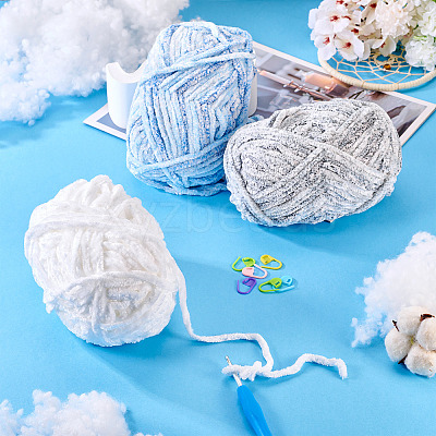 3 Rolls Polyester Chenille Wool Yarn OCOR-MB0001-06C-1