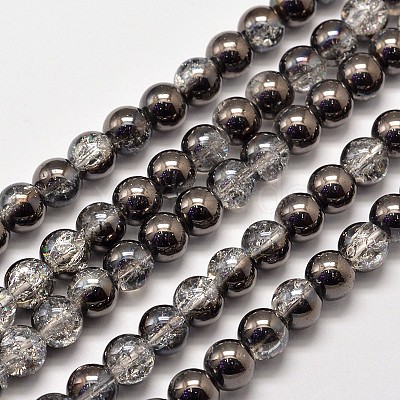 Electroplate Crackle Glass Round Bead Strands X-EGLA-J067-8mm-HP01-1