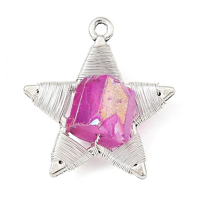 Electroplated Natural Quartz Faceted Copper Wire Wrapped Pendants PALLOY-TA00443-03-1