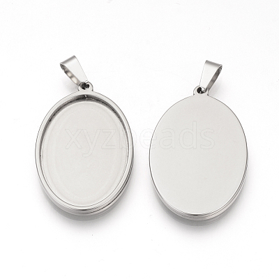 Tarnish Resistant 201 Stainless Steel Pendant Cabochon Settings STAS-S073-08P-1