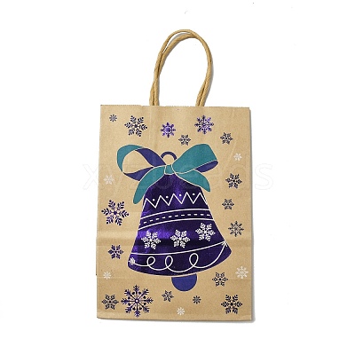 Christmas Theme Blue Printed Kraft Paper Tote Bags with Handles ABAG-B006-04C-1