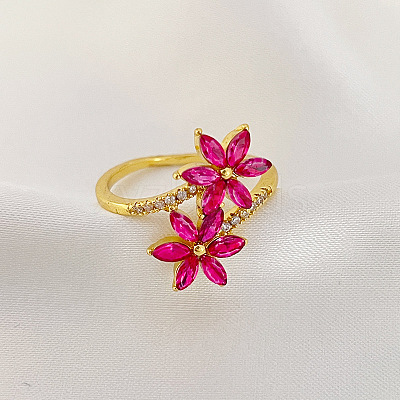 Flower Brass Micro Pave Cubic Zirconia Finger Rings for Women FS-WGC33AC-01-1