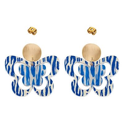 Brass Printing Acrylic Butterfly Dangle Stud Earrings EJEW-TA00673-1