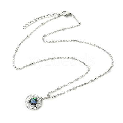 304 Stainless Steel Natural Paua Shell Pendant Satellite Chain Necklaces NJEW-JN06446-02-1