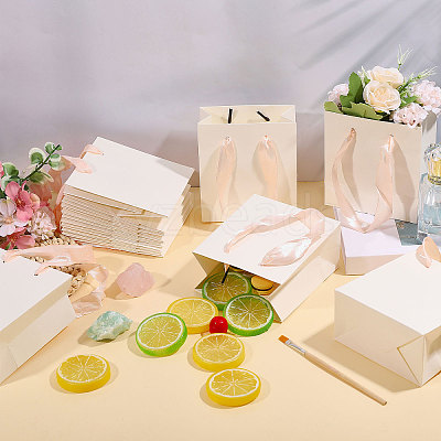 30Pcs Paper Gift Tote Bags with Pink Ribbon ABAG-GL0001-12-1