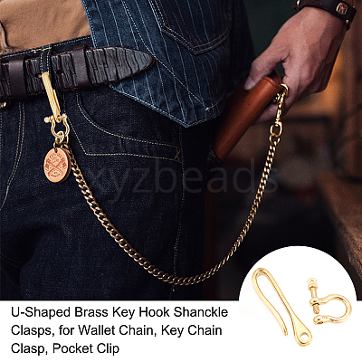 U-Shaped Brass Key Hook Shanckle Clasps KK-PH0004-97B-1