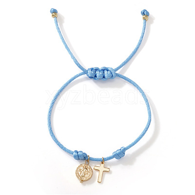 Adjustable Brass Religion Cross Virgin Charm Nylon Cord Braided Bracelets GY3057-5-1