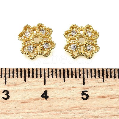 Flower Brass Micro Pave Cubic Zirconia Bead Caps KK-K300-01D-G-1