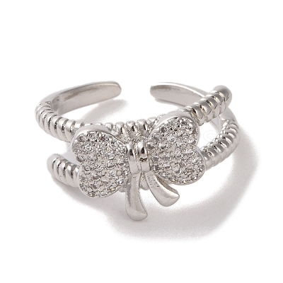 Brass Micro Pave Cubic Zirconia Open Cuff Ring RJEW-K256-58C-P-1