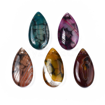 Natural Dragon Veins Agate Pendants G-N0325-13-1