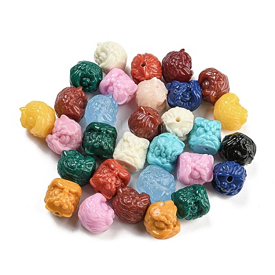 Resin Lion Head Beads RESI-H153-01B-1