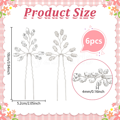 6Pcs Alloy Rhinestone Hair Sticks for Women OHAR-FG0001-08S-1