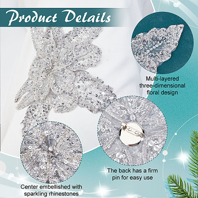 3D Flower Polyester Sequin Brooches for Backpack Clothes JEWB-WH0030-63A-1
