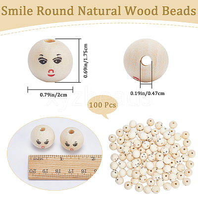 100Pcs Printed Wood European Beads WOOD-GF0002-06-1