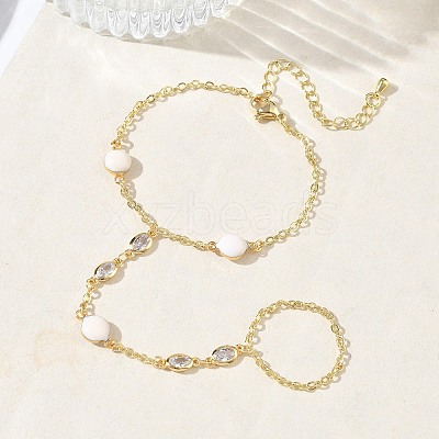 Brass Micro Pave Clear Cubic Zirconia Mittens Bracelets for Women BJEW-C156-02G-1