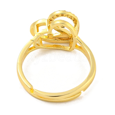 Heart with Letter Rack Plating Brass Micro Pave Cubic Zirconia Adjustable Rings for Women RJEW-I105-06G-Z-1