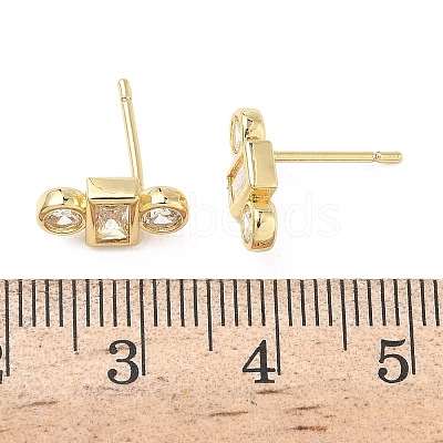 Rectangle with Flat Round Brass Micro Pave Clear Cubic Zirconia Stud Earrings EJEW-G452-12G-1