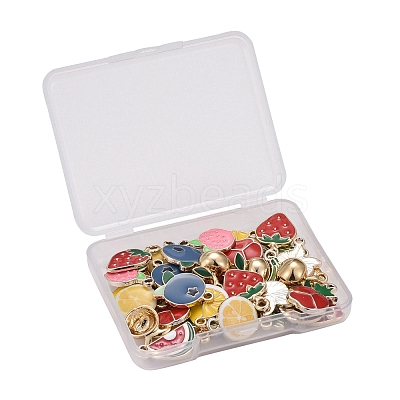40Pcs 10 Style Fruit Theme Light Gold Plated Alloy Enamel Pendants ENAM-ZZ0001-09-1