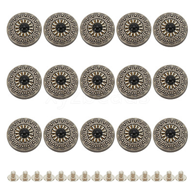15Pcs 1-Hole Alloy & Plastic Beads Buttons BUTT-HY0001-11B-1