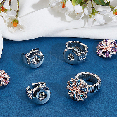 4Pcs 4 Styles Alloy Interchangeable Snap Stretch Ring Settings RJEW-DR0001-06A-1