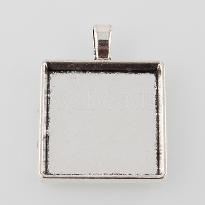 Tibetan Style Antique Silver Alloy Square Pendant Cabochon Settings X-TIBEP-M022-43AS-1