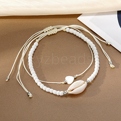 2Pcs Alloy Cowrie Shell Link Anklets WG853BB-06-1