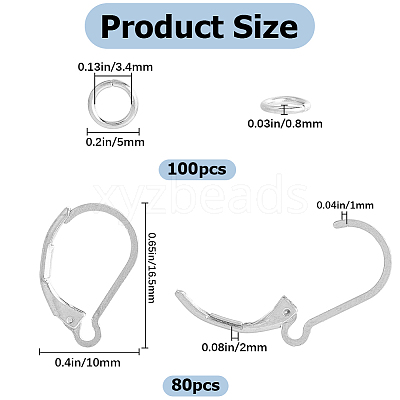 80Pcs 304 Stainless Steel Leverback Earring Findings STAS-SP0001-18P-1