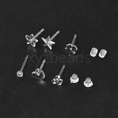 60Pcs 6 Style Star & Shamrock & Bell & Flower & Butterfly & Heart Resin Stud Earring Findings FIND-FS0001-96-1